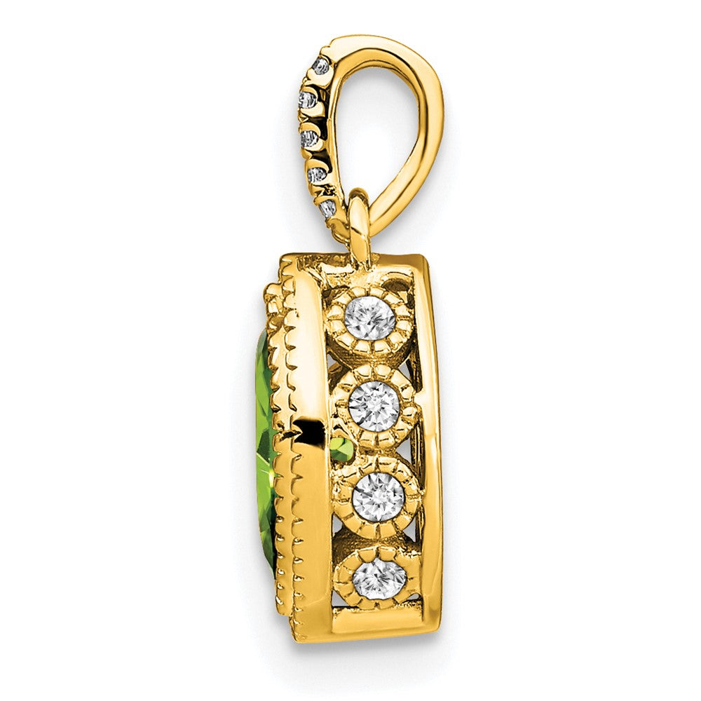 14K Yellow Gold Marquise Peridot and Real Diamond Pendant