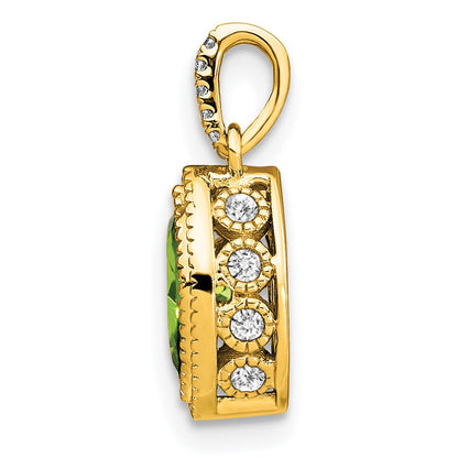 14K Yellow Gold Marquise Peridot and Real Diamond Pendant