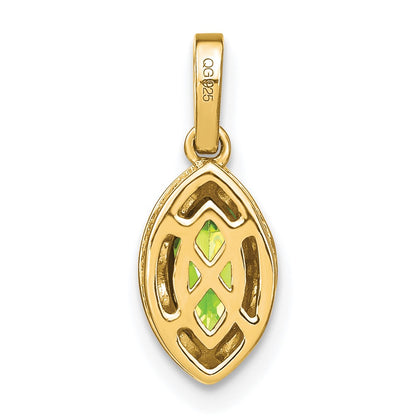 14K Yellow Gold Marquise Peridot and Real Diamond Pendant
