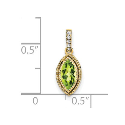14K Yellow Gold Marquise Peridot and Real Diamond Pendant