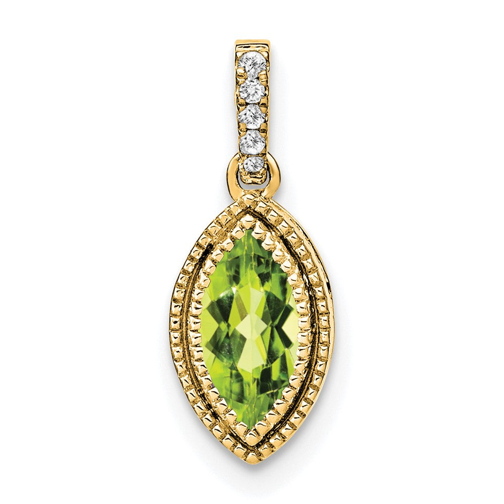 14K Yellow Gold Marquise Peridot and Real Diamond Pendant