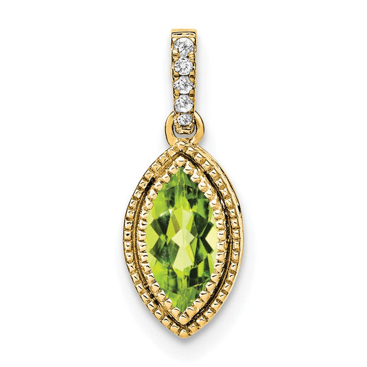 14K Yellow Gold Marquise Peridot and Real Diamond Pendant