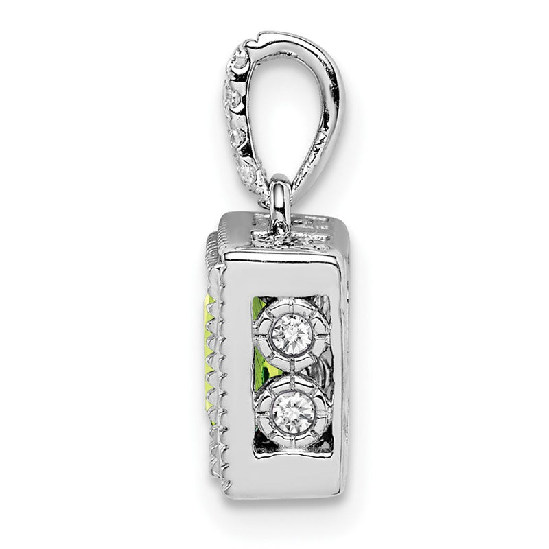 14k White Gold Square Citrine and Real Diamond Pendant