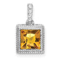 14k White Gold Square Citrine and Real Diamond Pendant