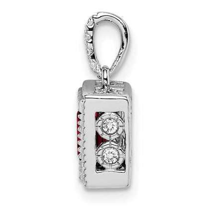 14k White Gold Square Garnet and Real Diamond Pendant