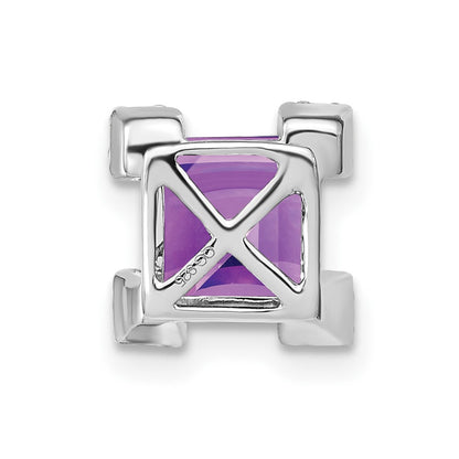 14k White Gold Square Amethyst and Real Diamond Chain Slide