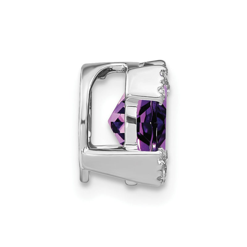 14k White Gold Oval Amethyst and Real Diamond Chain Slide