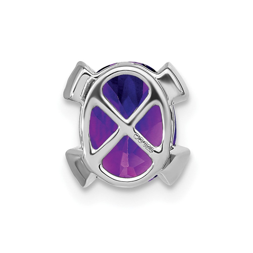 14k White Gold Oval Amethyst and Real Diamond Chain Slide