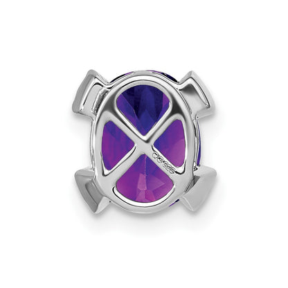 14k White Gold Oval Amethyst and Real Diamond Chain Slide