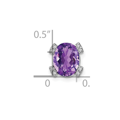 14k White Gold Oval Amethyst and Real Diamond Chain Slide