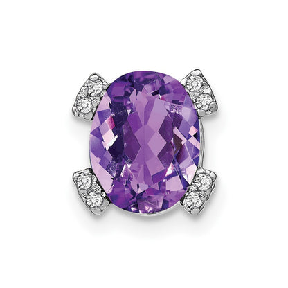 14k White Gold Oval Amethyst and Real Diamond Chain Slide