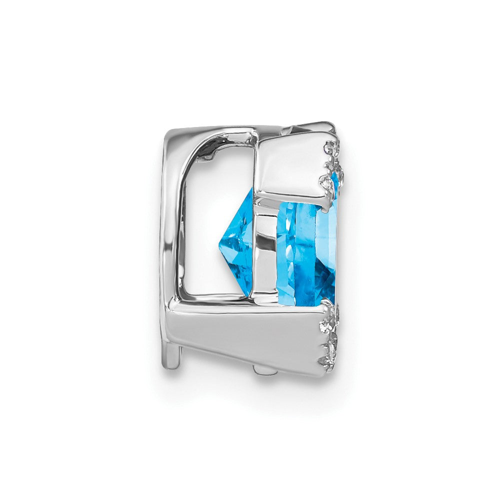 14k White Gold Oval Blue Topaz and Real Diamond Chain Slide