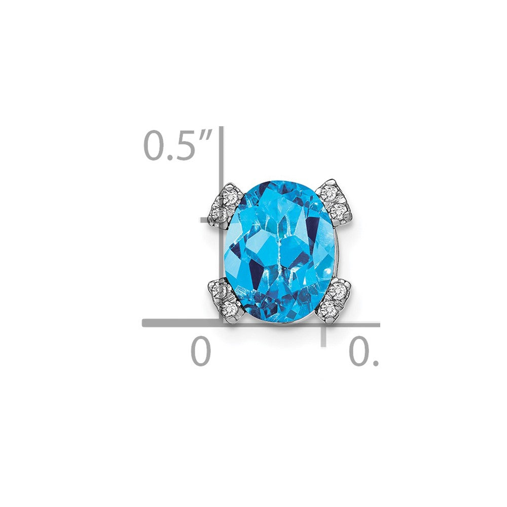 14k White Gold Oval Blue Topaz and Real Diamond Chain Slide