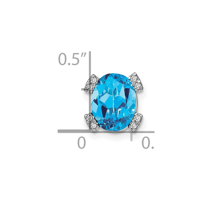 14k White Gold Oval Blue Topaz and Real Diamond Chain Slide