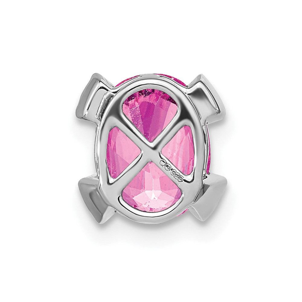14k White Gold Oval Created Pink Sapphire and Real Diamond Chain Slide