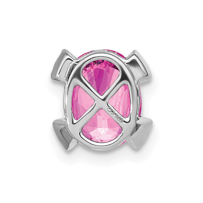 14k White Gold Oval Created Pink Sapphire and Real Diamond Chain Slide