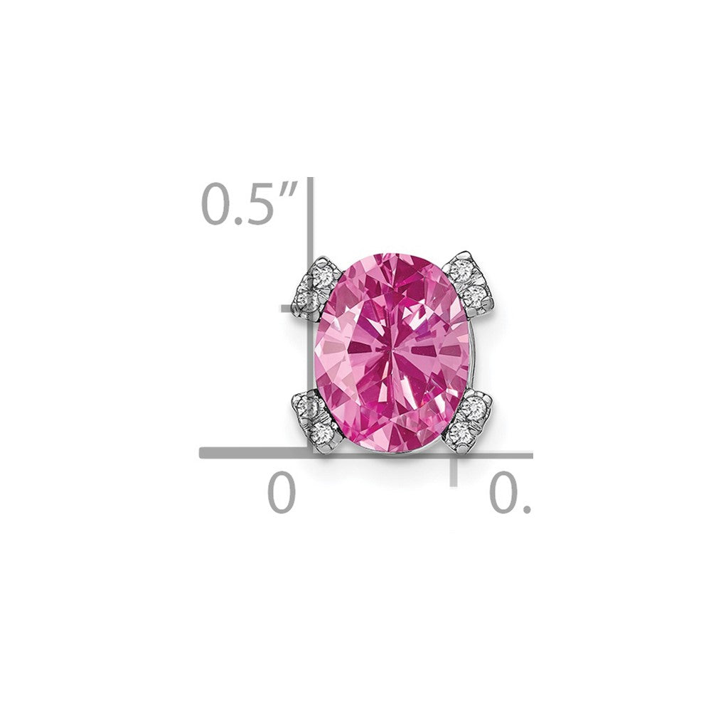 14k White Gold Oval Created Pink Sapphire and Real Diamond Chain Slide