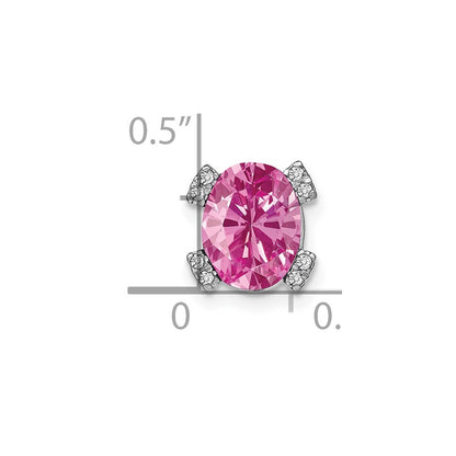 14k White Gold Oval Created Pink Sapphire and Real Diamond Chain Slide