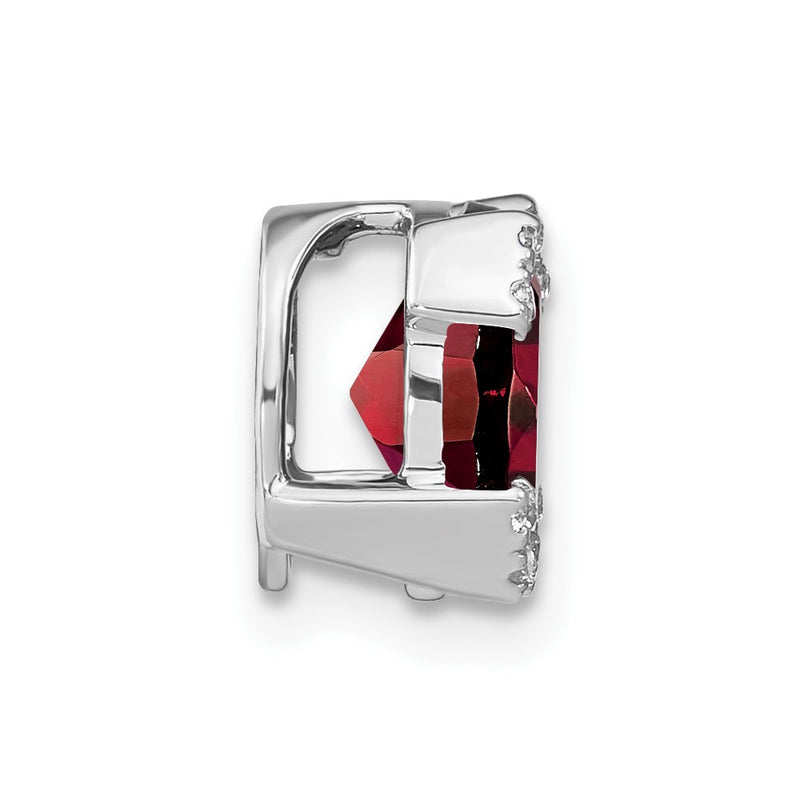 14k White Gold Oval Garnet and Real Diamond Chain Slide