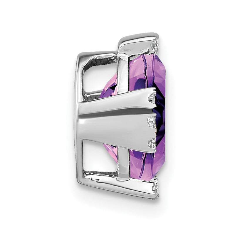 14k White Gold Oval Amethyst and Real Diamond Chain Slide