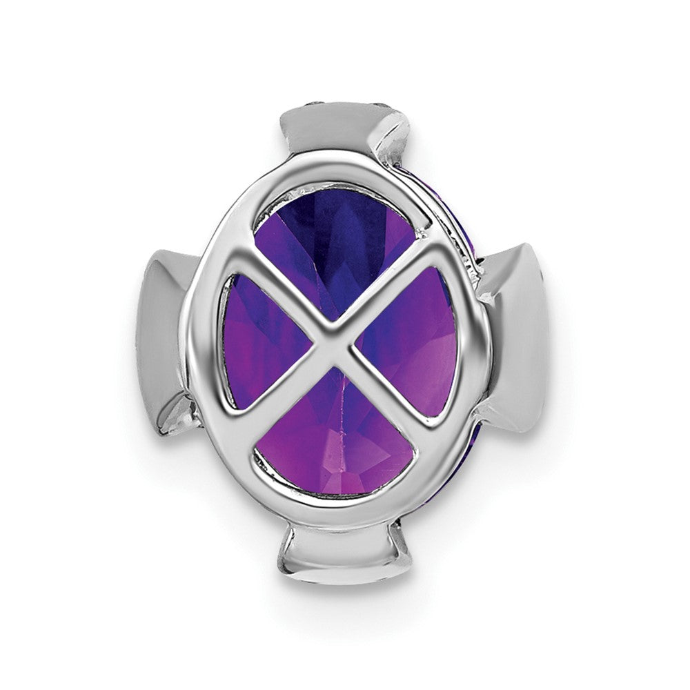 14k White Gold Oval Amethyst and Real Diamond Chain Slide