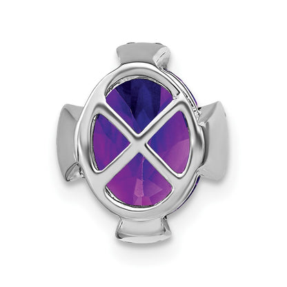 14k White Gold Oval Amethyst and Real Diamond Chain Slide