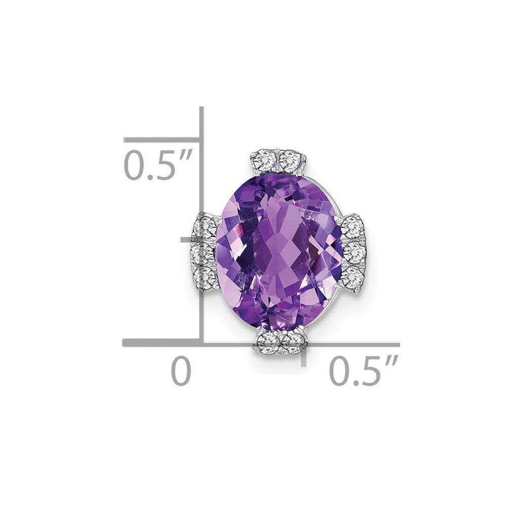 14k White Gold Oval Amethyst and Real Diamond Chain Slide