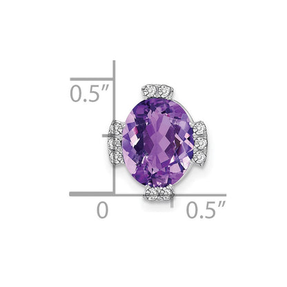 14k White Gold Oval Amethyst and Real Diamond Chain Slide