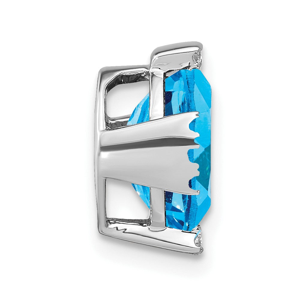 14k White Gold Oval Blue Topaz and Real Diamond Chain Slide