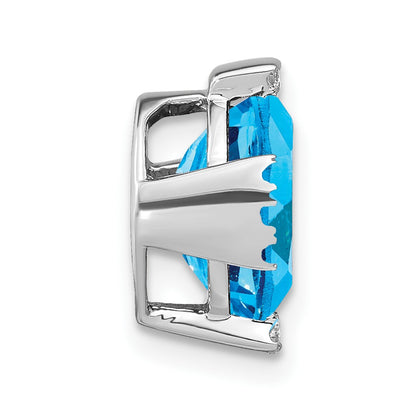 14k White Gold Oval Blue Topaz and Real Diamond Chain Slide