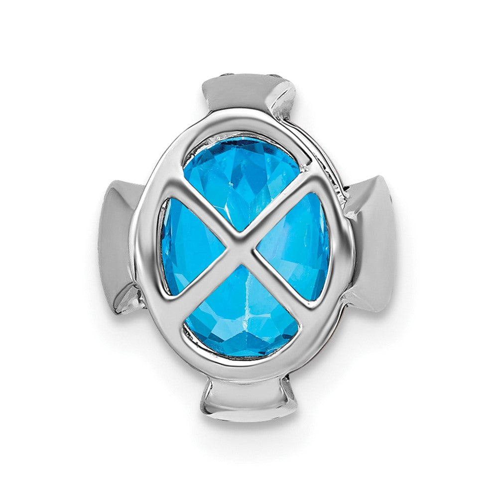 14k White Gold Oval Blue Topaz and Real Diamond Chain Slide