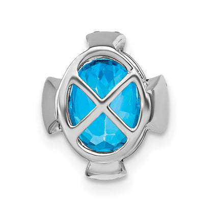 14k White Gold Oval Blue Topaz and Real Diamond Chain Slide