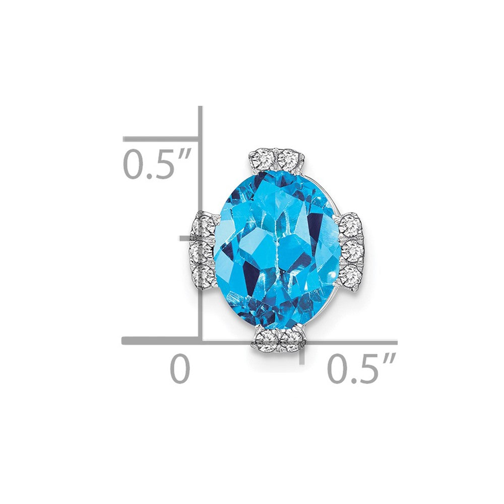 14k White Gold Oval Blue Topaz and Real Diamond Chain Slide