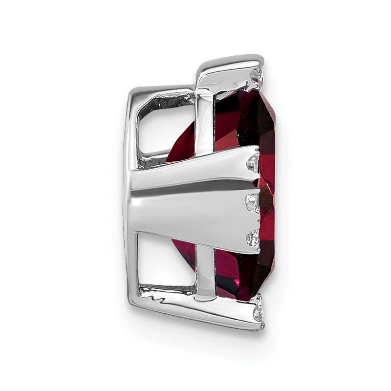 14k White Gold Oval Garnet and Real Diamond Chain Slide