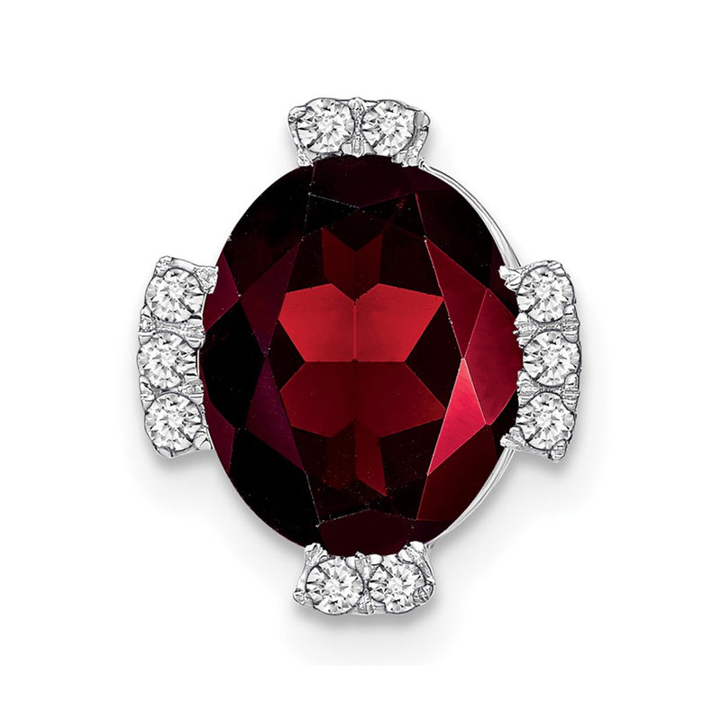 14k White Gold Oval Garnet and Real Diamond Chain Slide