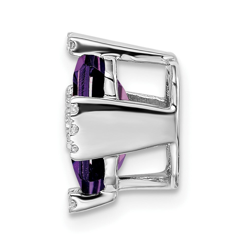 14k White Gold Octagon Amethyst and Real Diamond Chain Slide