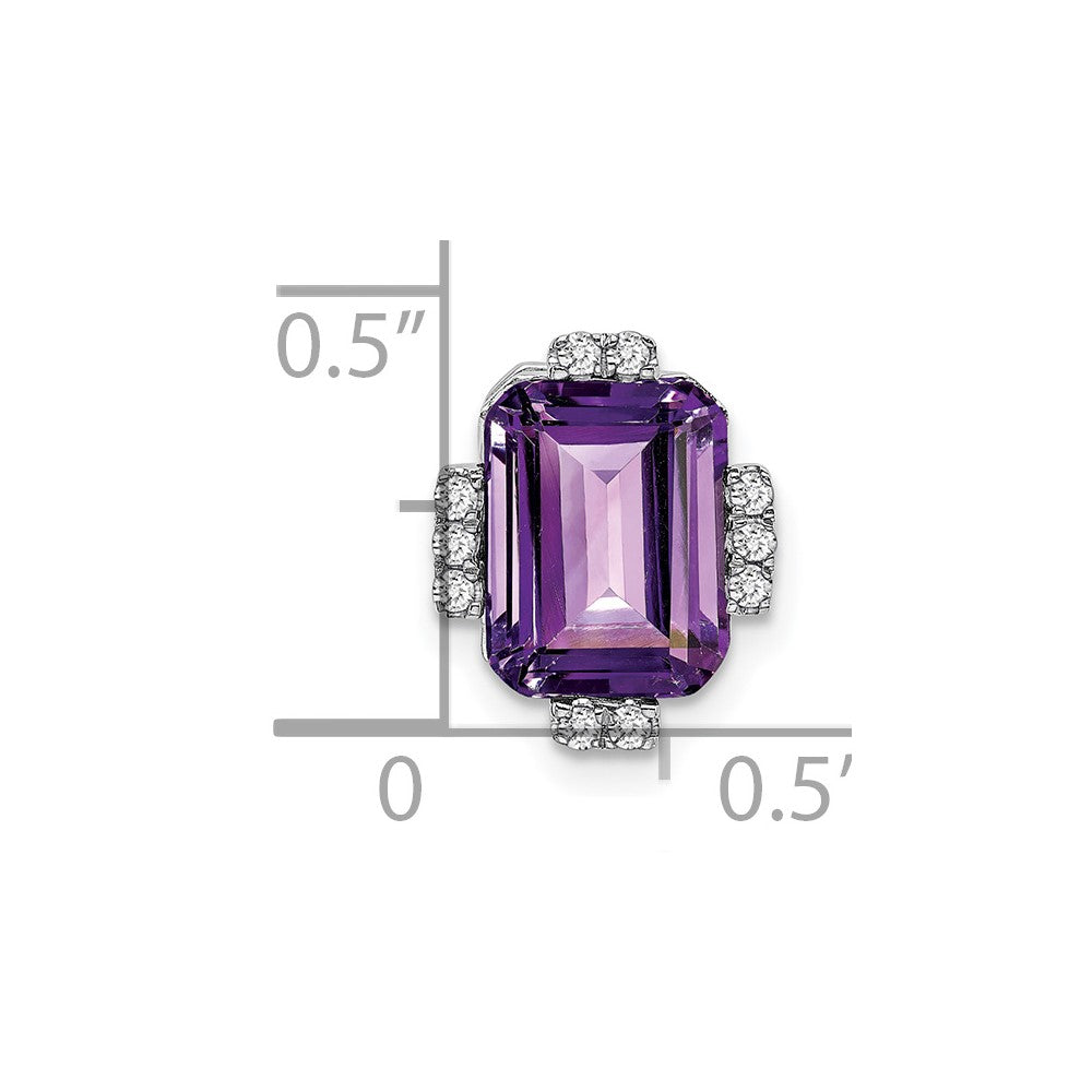 14k White Gold Octagon Amethyst and Real Diamond Chain Slide