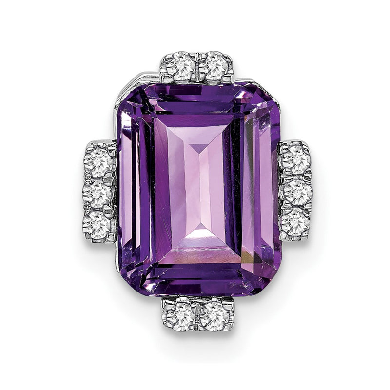 14k White Gold Octagon Amethyst and Real Diamond Chain Slide