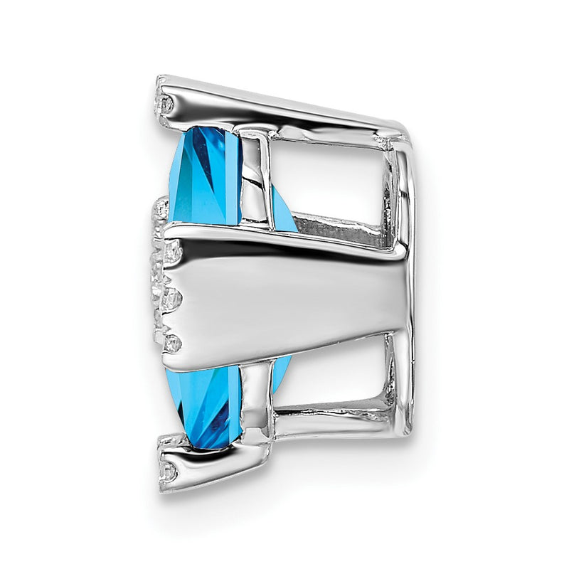 14k White Gold Octagon Blue Topaz and Real Diamond Chain Slide