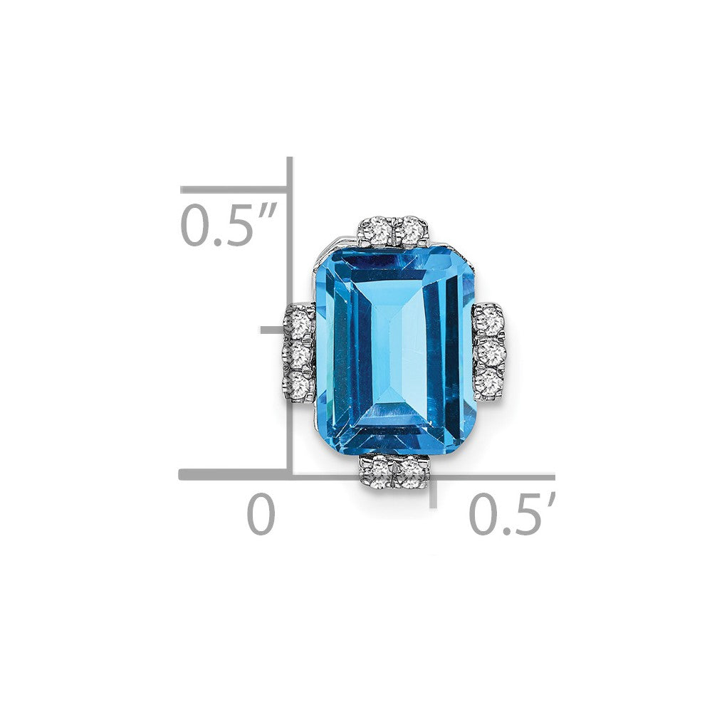 14k White Gold Octagon Blue Topaz and Real Diamond Chain Slide