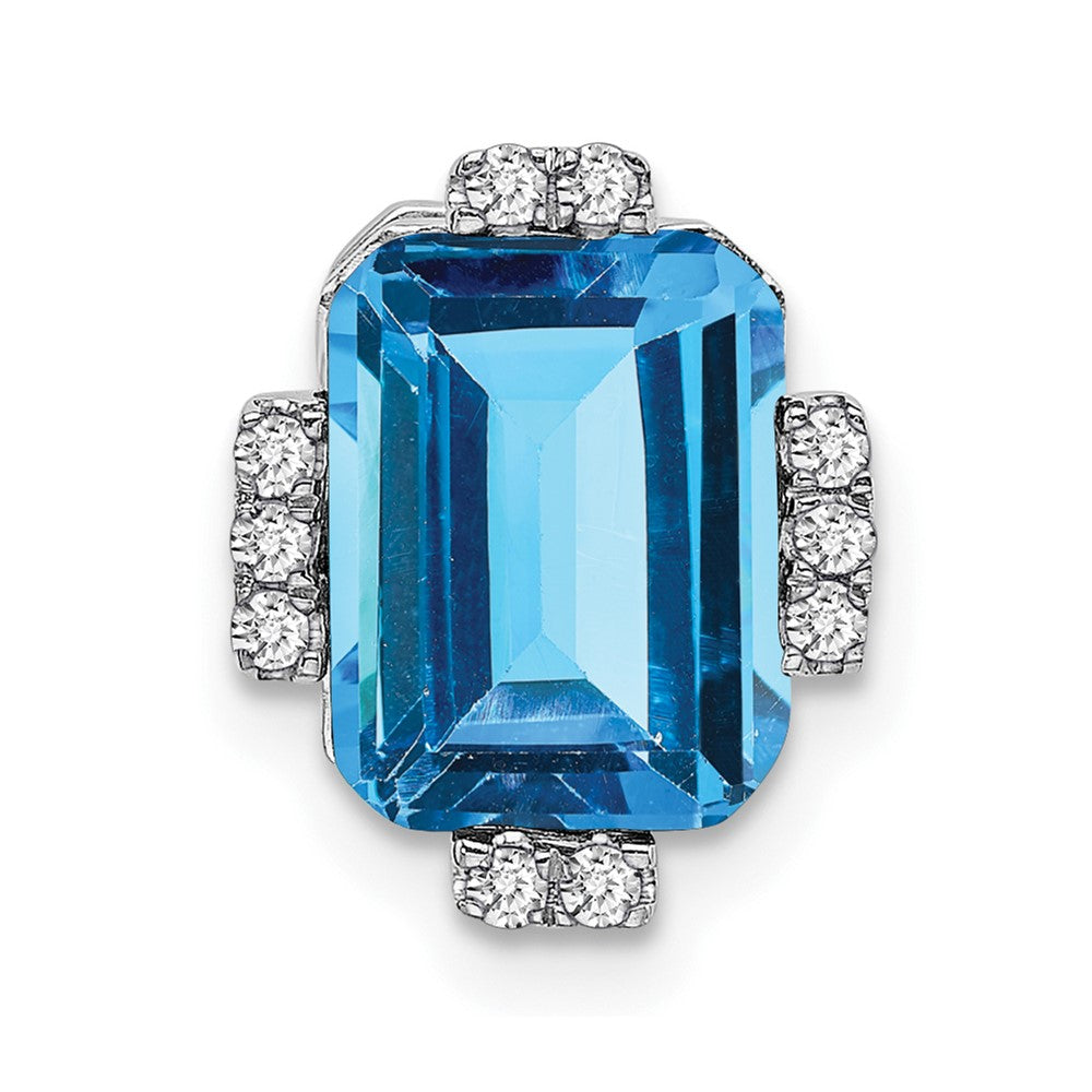 14k White Gold Octagon Blue Topaz and Real Diamond Chain Slide