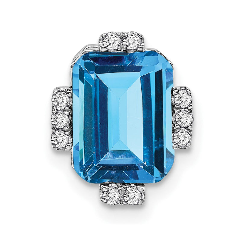 14k White Gold Octagon Blue Topaz and Real Diamond Chain Slide