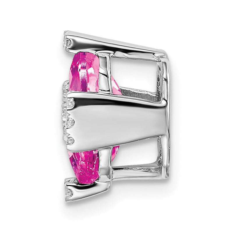 14k White Gold Octagon Created Pink Sapphire/Real Diamond Chain Slide