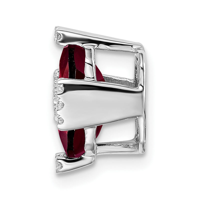 14k White Gold Octagon Garnet and Real Diamond Chain Slide