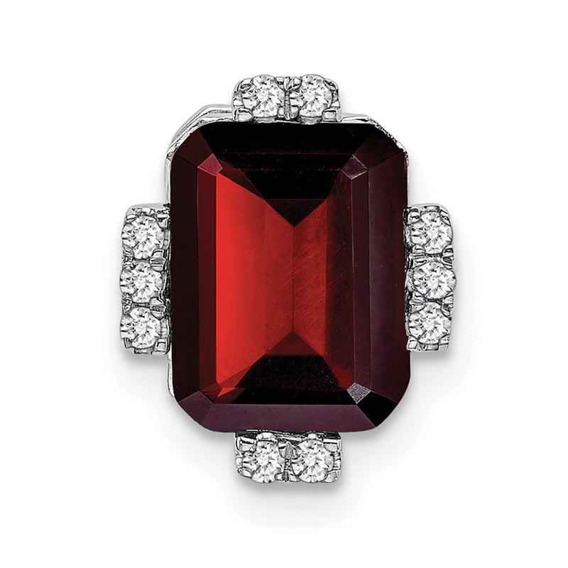 14k White Gold Octagon Garnet and Real Diamond Chain Slide