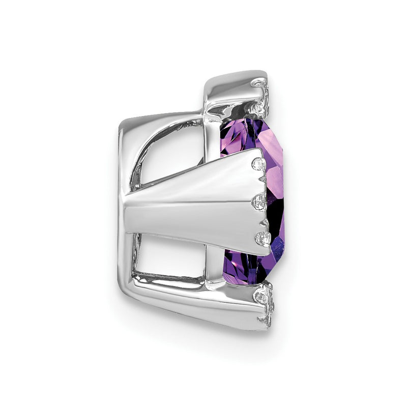 14k White Gold Cushion Amethyst and Real Diamond Chain Slide