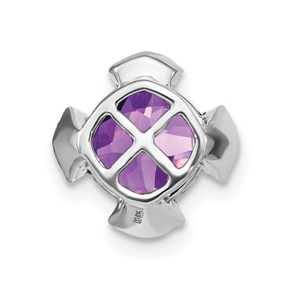 14k White Gold Cushion Amethyst and Real Diamond Chain Slide