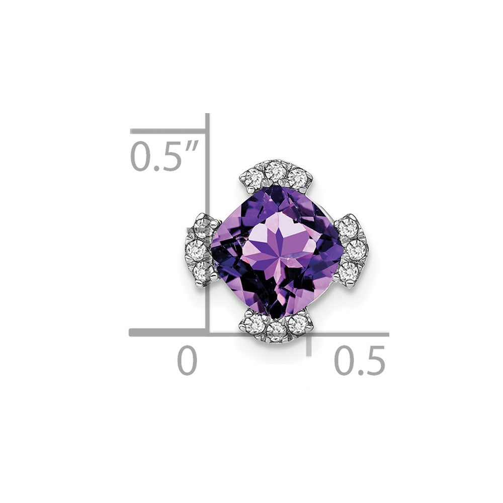 14k White Gold Cushion Amethyst and Real Diamond Chain Slide