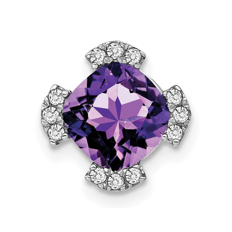14k White Gold Cushion Amethyst and Real Diamond Chain Slide