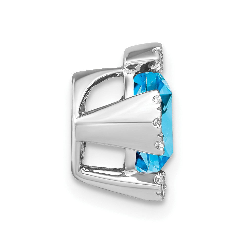 14k White Gold Cushion Blue Topaz and Real Diamond Chain Slide